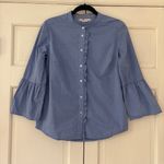 Boden Wide Bell Long Sleeve Ruffle Front Button Down Shirt Top Blue Size 6 UK 10 Photo 2