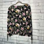 American Eagle  Black Floral Tie-Front Blouse M Silky Viscose Resort Casual Top Photo 8