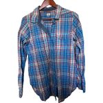 KAVU  Womens Button Front Shirt Blue Red Plaid Elbow Patches Photo 26