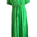 Mango MNG Bright Green V Neck Short Sleeve Maxi Tiered Dress Size 10 Photo 1