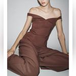 ZARA NWT matching 2 piece top/pants SET- brown pleated pants, off shoulder top Photo 2
