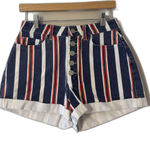 BDG  Mom Shorts Womens 27 Red White Blue Striped Denim High Rise Button Fly Photo 0