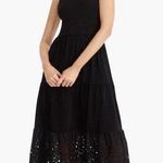 J.Crew Women’s Tiered Knit Midi Dress Sleeveless With Eyelet Trim in Black XS Photo 0