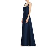 Alfred Sung  Maxi Gown Women's 14R Navy Blue Square Neck Satin A-Line Sleeveless Photo 10