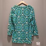 Talbots Blue Green Terrycloth Tunic Top Sz Medium Medallion Printed Beach Boho Photo 1