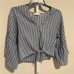 Lavender Field  Navy Pinstripe Blouse Photo 0