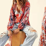 Free People  Bohemian Gypsy Maxi Dress Duster Red Retro 70s Festival Small Photo 0