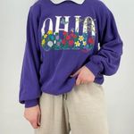vtg cottagecore oversized “Ohio” flowers graphic sweatshirt pointelle collar XL Purple Photo 6
