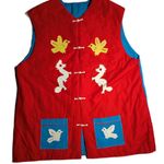Vtg 1990s Red Handmade Primitive Tribal Applique Embroidered Hook Vest Sz L Size L Photo 0
