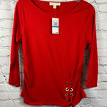 Michael Kors  Basics Petite Top 3/4 Sleeve Gold Accent Ruched Crimson Red XLP NWT Photo 0