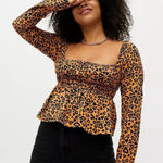 Urban Outfitters ‎ Outfitters Womens Blouse Sz M Ava Smocked Heart Leopard Print NEW Photo 0