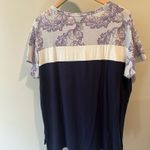 Honeyme  Medium Purple Colorblock Damask Print Short Sleeve Top Photo 5