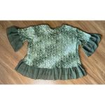 Umgee NWT Olive Green Floral Velvet Flare Sleeve Blouse Photo 4