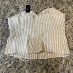 Miss Me  Beige Striped Lace-Up Crop Top Photo 4