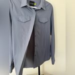 Lysse  Schiffer Button Down Blouse Raw Hem Blouse M‎ in Blue Grey Business Casual Photo 1