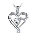 S925 Sterling Silver Zircon Love Heart Shaped “I Love You” Necklace Photo 0
