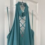 EXPRESS  Teal Skater Dress Lattice High Halter Neck Women’s Size S Photo 2