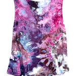 Handmade Linen Tie Dye Tank Top Sleeveless Ruffle Hem Made in Italy‎ Geode 1110 Purple Photo 0