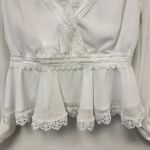 NBD X by  White Peplum Lace Trim Surplice Neck Blouson Sleeve Office Blouse Sz XS Photo 2
