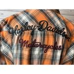 Harley Davidson Motorcycles Plaid Shirt‎ Orange Embroidered Large Long Sleeve Photo 8