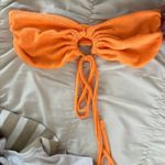 Orange Teri Cloth Halter Crop Photo 3