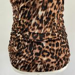 INC New  Animal Print Mesh Ruched V-Neck Short Sleeve Shirt Brown Black Photo 3