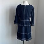 Banana Republic  Peplum Dress Womens Sz 14 Navy and White Top Stitched New Photo 3
