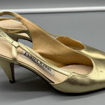 Evan Picone  Vintage Gold Metallic Leather Slingback Heels Pointed Toe Shoes 6.5M Photo 0
