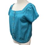 prAna  Women's Araceli Short Sleeve Square Neck Button Casual Pleated Top Size S Photo 2