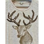 J.Crew Dazzling deer art tee Small Beige Embroidered Beaded Christmas Holiday Photo 5