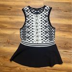 Karen Millen Black White Rhinestone Jacquard Peplum Top S Sleeveless Blouse Photo 4
