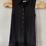 Equipment  Femme Silk Black Button Tunic Mini Dress Sleeveless Crochet Trim Small Photo 0