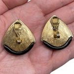 Monet Vintage Signed Gold Tone Black Acrylic Clip On Earrings Statement Classic Photo 3