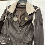 Affliction  Black‎ Premium Dark Brown Bomber Jacket Women's Size Small Patches Photo 1