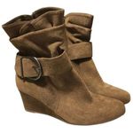 Bandolino  Suede Wedge Booties with Buckle & Zip in Taupe Size 9.5 Photo 0