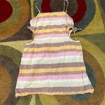 Aerie Stripe Linen Blend Side Tie Mini Dress Cutout Spaghetti Straps Size Small Photo 0
