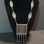 Silver tone long square pendent chain necklace Photo 0