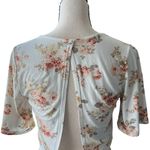 Love Vintage Crop V Neck Top Blouse Floral Romantic Open Tie Back Ivory Size S Photo 4
