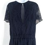Anthropologie Trixxi Floral Lace Short Sleeve Flowy Flare Leg Shorts Romper Navy Blue XL Photo 4