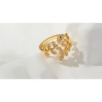 Boutique NEW Women's 14k Gold Filled‎ Solid Leaf Simulated Diamond Adjustable Ring Photo 7