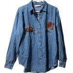 Christopher & Banks Christopher‎ & Banks Women Sz Large Button Down Denim Shirt Embroidered Fall VTG Photo 0