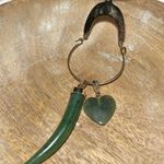Vintage Gold Tone Choker Green Jade Horn & Heart Pendant Necklace Photo 5
