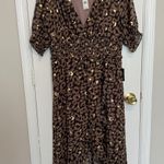 EXPRESS Women Animal Print Fit-N-Flare High Low Dress Large Photo 0