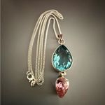 ATI Mexico Blue and Pink Teardrop Sterling Silver Pendant with SS Plate Chain🔥 Photo 2