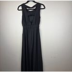 Lulus Black Maxi Dress Geometric Embellishment Back Bow Cutout V Neck Sleeveless Photo 1