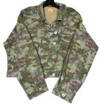 POL Camo Floral Cropped Denim Jacket Women’s Size M – Military Utility Style Photo 1