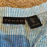 Tahari  Linen Sleeveless Tassel Hem Aqua White Stripe Swim Cover Dress Sz LARGE Photo 5