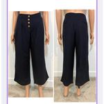 Loft XS navy wide leg cropped linen pleated button front pant P 2785 Photo 9