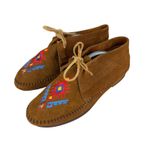 Minnetonka Vintage Moccasins Women's 8 Brown Suede Thunderbird Lace-Up Shoes Photo 0