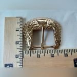 Gold Tone Western Floral Engraved Belt Buckle keeper Loop Holder Tips Vintage Photo 6